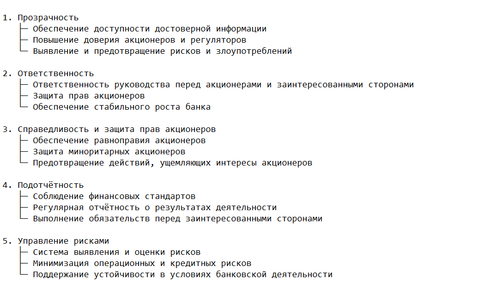Основные принципы корпоративного управления банком